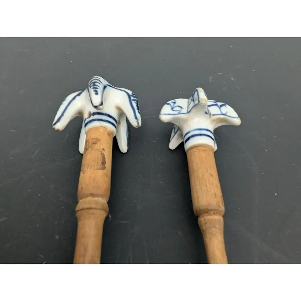 Meissen Blue Onion Chocolate Whisks PAIR Kitchen Utensil Stirrer Antique